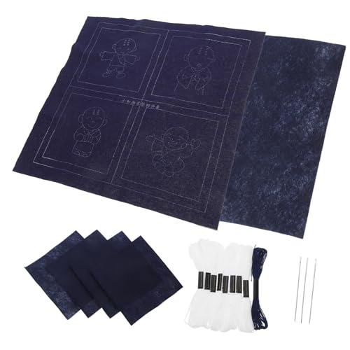 NUOBESTY 1 Satz Stickmaterialpaket Sashiko-untersetzermatten Diy Sashiko-untersetzer-set Traditioneller Japanischer Untersetzer Runde Untersetzer Mit Stickerei Sashiko-stickset Blue Stoff von NUOBESTY