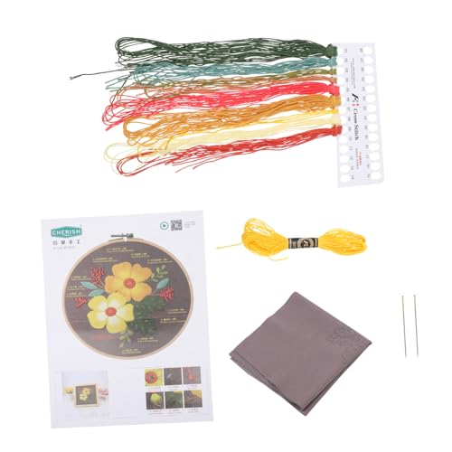 NUOBESTY 1 Satz Stickmaterialpaket Stickwerkzeuge für Anfänger Fäden Stickerei gestanzter Kreuzstich embroidery kit wohnungseinrichtung Kreuzstich-Set Frau Stickwerkzeuge Stoff Yellow von NUOBESTY