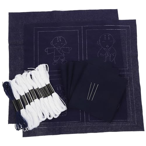 NUOBESTY 1 Satz Stickmaterialpaket Untersetzer Mit Traditioneller Stickerei Sashiko-stickset Runde Sashiko-untersetzer Untersetzer-kit Selber Machen Diy Sashiko-untersetzer Stoff Blue von NUOBESTY