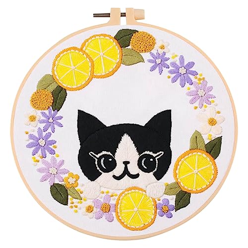 NUOBESTY 1 Satz Tasche Mit Katzenstickerei Katzenstoff Bereicherung Für Katzen Kätzchen Zeug Katzenpflegeset Stickrahmen-kit Stickerei-stoff Gestempeltes Stickset Katzenkunst Baumwolle von NUOBESTY