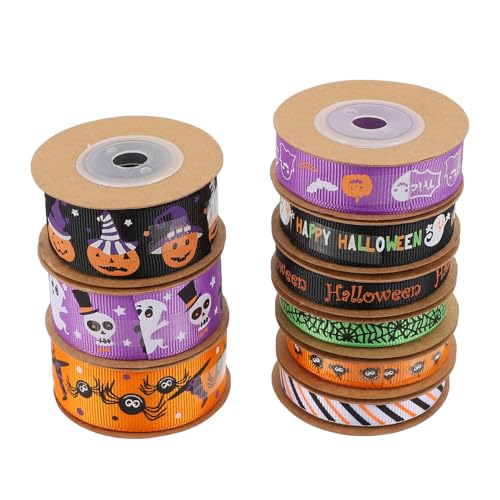 NUOBESTY 1 Satz Verpackungsband Herbstband Sackleinen Satinband Halloween-aufkleber Geschenkband Halloween Theme Basteln Süßigkeiten Geschenkbänder Halloween -dekoration Polyester 9 Rollen von NUOBESTY