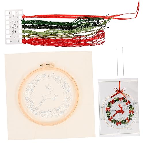 NUOBESTY 1 Satz Weihnachtskreuzstich Stickständer Nadelsticksets Weihnachtsstich Stickgarn Stoff Stich-Kits Stickset für Anfänger Weihnachts-Stickset Weihnachtsstickstiche Baumwollkleidung von NUOBESTY