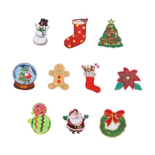 NUOBESTY 1 Satz Weihnachtspatch Bausätze Stoff Stickfaden Stickerei Bastelmaterial Weihnachten Decoratiuni Craciun Festival Bestickter Aufnäher Weihnachtsapplikationen Polyester 10st von NUOBESTY