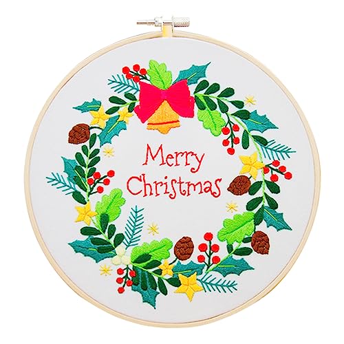 NUOBESTY 1 Satz Weihnachtsstickerei Bausätze Bausatz embroidery kit embroidery set DIY Stickset stickwerkzeug selber machen Weihnachts-Stickset Nähwerkzeug für den Haushalt Segeltuch von NUOBESTY