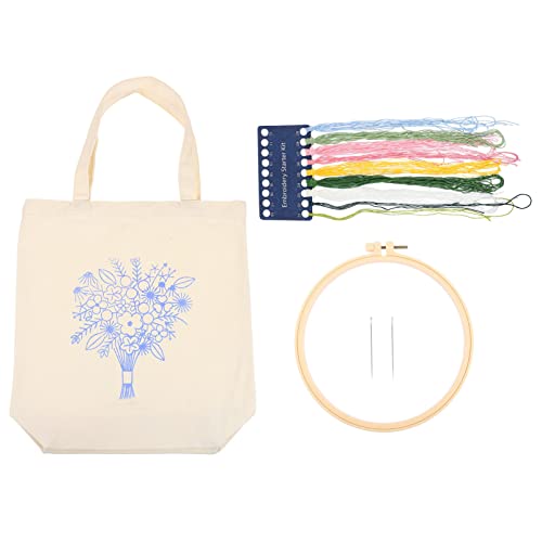 NUOBESTY 1 Set Stickerei Canvas Tragetasche Mit Muster Und Anleitung Handgefertigte Umhängetasche Für Damen Weiße Blüten Design Ideal Für DIY Projekte Und Einkaufstaschen von NUOBESTY