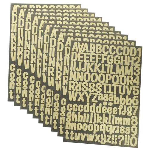 NUOBESTY 10 Blätter Buchstabenaufkleber Etikett Transparente Aufkleber Selbstklebende Strasssteine Zahlenaufkleber Briefe Punkt Schaumstoff-alphabet-buchstaben Zarte Aufkleber Golden Papier von NUOBESTY