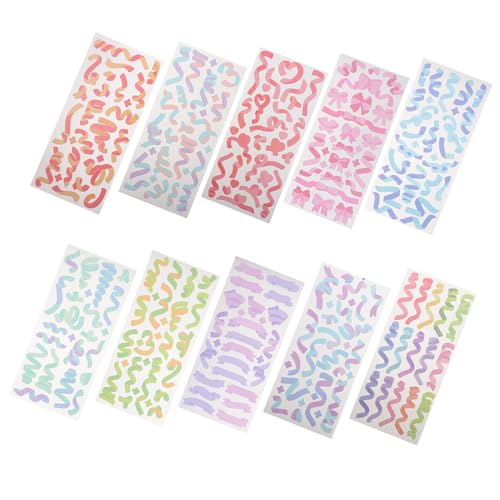 NUOBESTY 10 Blätter Taschenmaterialaufkleber Glitzer Aufkleber Gel Scrapbooking Band Strasssteine Sammelalbum Vinyl-aufkleber Klebstoff Pastellfarbene Aufkleber Kratzen Schrott Briefe Pvc von NUOBESTY