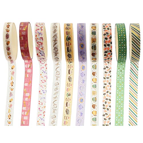 NUOBESTY 10 Rollen Heißpräge-washi-tape Wickelbänder Aufkleber Textmarker Papierklebeband Selber Machen Verwaschen Dekoratives Klebeband Für Einklebebuch Spender Goldband Japanisches Papier von NUOBESTY