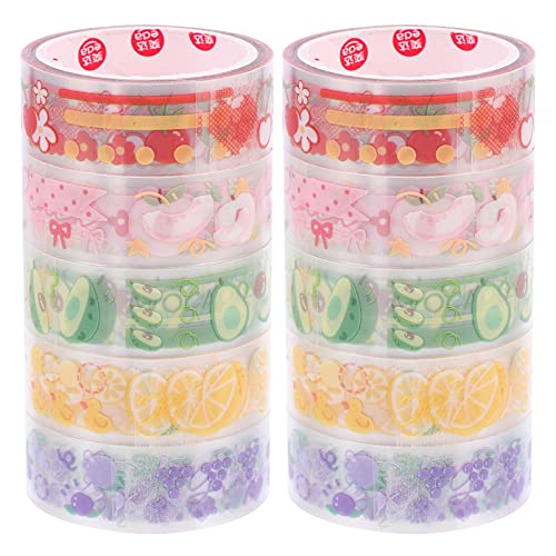 NUOBESTY 10 Rollen Transparentes Washi-tape Dekorative Abdeckbänder Durchsichtiges Klebeband Doppelt Streifen Lieferungen Süßes Band Gemustertes Band Fruchtband Hund Haustier (polyester) von NUOBESTY