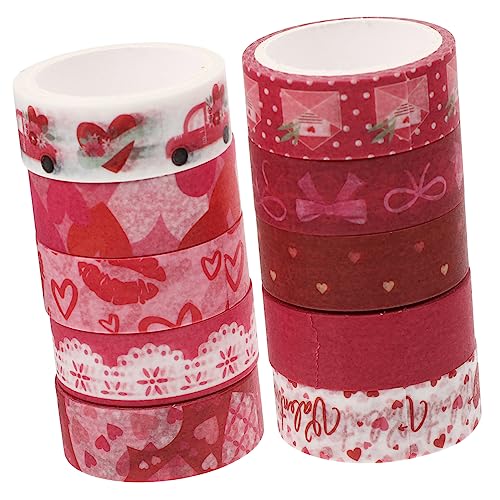 NUOBESTY 10 Rollen Valentinstag Washi Tape Klebrig Funkeln Sammelalbum Strasssteine Schreibwaren Bandspender Gel Ästhetische Aufkleber Farbiges Klebeband Clip Etikett Japanisches Papier von NUOBESTY