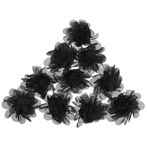 NUOBESTY 10St Haarschmuck mit Blumen Kunstblumen zum Basteln Chiffon-Blumen künstliche blüten Artificial Pflanzen kunstpflanze Blumenköpfe für die Hochzeit Blumen aus Netzstoff Black von NUOBESTY