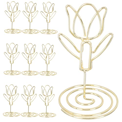 NUOBESTY 10St Tulip Visitenkartenhalter Dekorationen Zeichen glühen Hochzeit Gäste Ort Fotohalterclips Tischfotohalter Desktop-Nachrichtenclips kompakter Memohalter Bild steht Metall Golden von NUOBESTY