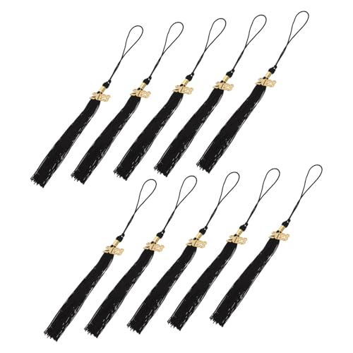 NUOBESTY 10st Doktorhut Quaste Abschlussdekor Goldene Quaste Mütze Quaste Absolventendekorationen Graduiertenmütze-stirnband Goldene Lesezeichenquasten Abschlussquaste Kappe Black Polyester von NUOBESTY