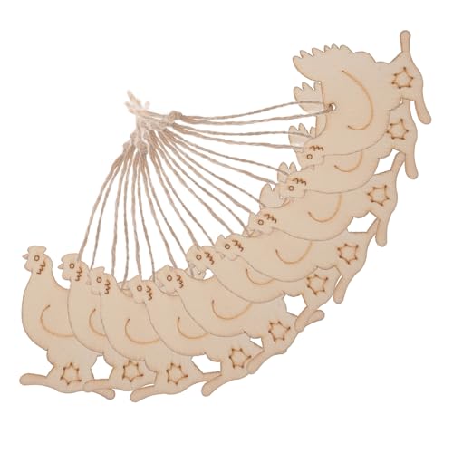 NUOBESTY 10st Hühnerförmige Holzspäne Hühnerverzierung Hähnchen Tischdekoration Hühnerzeichen Hähnchen-ornamente Zum Aufhängen Aus Holz Hühnerstallschilder Hühnerornamente Kiefernholz Beige von NUOBESTY