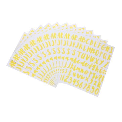 NUOBESTY 12 Blätter Alphanumerische Aufkleber Alphabet-zahlenaufkleber Scrapbooking-nummernaufkleber Buchstabenaufkleber Für Flaschen Scrapbooking-aufkleber Zeitschriftenzubehör Pvc Yellow von NUOBESTY