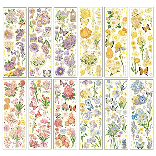 NUOBESTY 12 Blätter Heißprägeaufkleber Zeitschrift Etiketten Anlage Briefe Sammelalbum scrapbooking sticker scrapbook stickers Blumenaufkleber DIY liefert Scrapbook-Aufkleber das Haustier von NUOBESTY