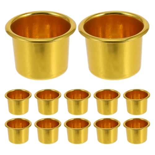 NUOBESTY 12 Goldene Kerzenbecher Ideal Für Weihnachts Und Hochzeitsdekorationen Tischkerzen Mittelstücke Kerzenherstellung Bastelarbeiten Tropfschutz Aus Aluminium von NUOBESTY