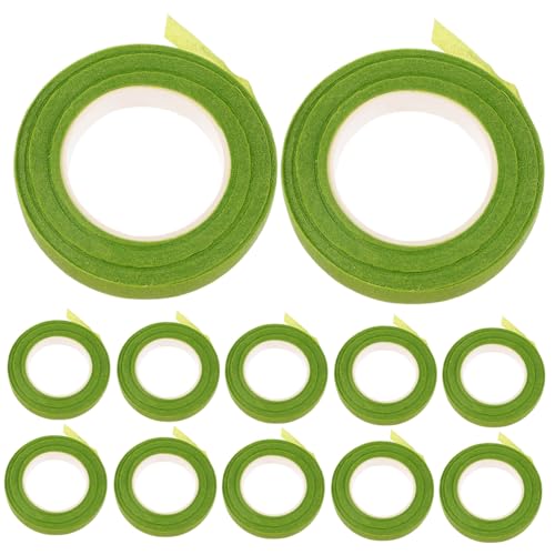 NUOBESTY 12 Rollen Blumenband Stängelverpackung Blumenstrauß-Stiel-Wraps verpackungen packwürfel parücken Bänder blumenstecker Klebeband für den Außenbereich Band stark Papier Green von NUOBESTY