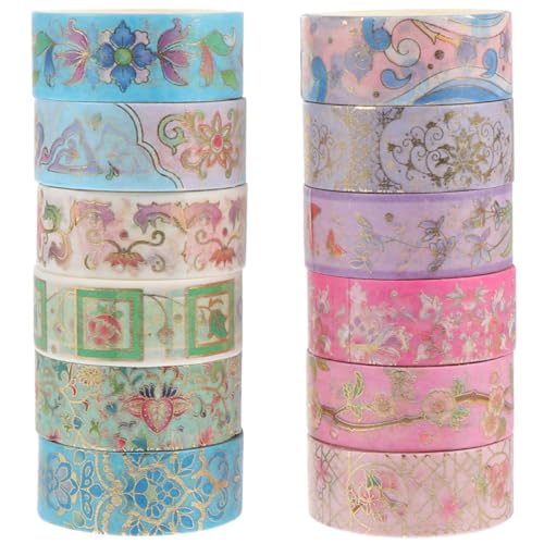 NUOBESTY 12 Rollen Heißpräge-Washi-Tape scrapbook scheckheft bügelgläser weinachtendecor Gemustertes Klebeband Geschenkband dekorative Klebebänder Klebeband für Bastelband Aufkleber von NUOBESTY