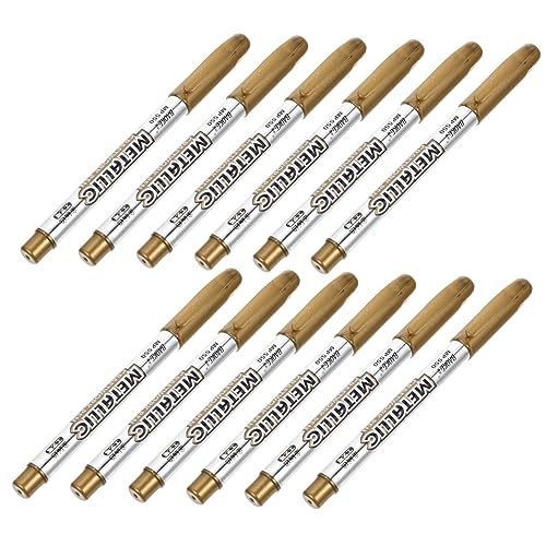 NUOBESTY 12 Stück Metallic Marker Markierungsstifte Metallic Stift Meißelspitze Goldstift Set Große Schwarze Marker Permanente Breite Spitze Stempel Silberne Strass Aufkleber von NUOBESTY