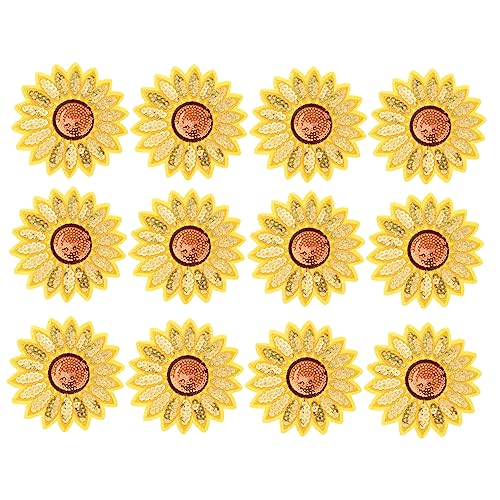 NUOBESTY 12 Stück Mit Pailletten Bestickte Sonnenblumen Patches Bestickte Jeans Aufkleber Nagelaufkleber Gelbe Blumen Künstliche Girlanden Applikation Blumen Charm Stoff Patch von NUOBESTY