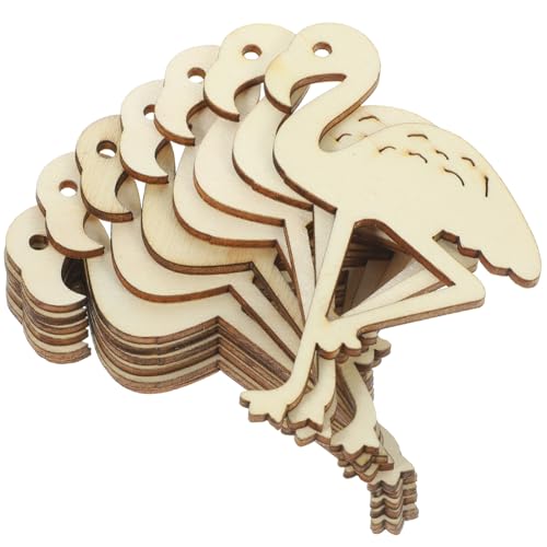 NUOBESTY 12 Stück hölzerne Ornamente Flamingo-Geschenkanhänger flamingoförmige ausgeschnittene handwerke Aufziehspielzeug aus Blech holzfiguren holzdeko holzhandwerk Holzausschnitte Bambus von NUOBESTY