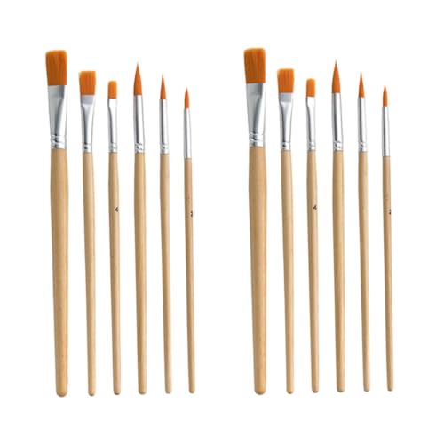 NUOBESTY 12St Ölpinsel Kunstmalerei Malen für Malen nach Zahlen Haselnussfarbe zum Malen akrylfarbe akryllackfarbe Malerei Supplies Set DIY malen Pinsel aus Nylonhaar hölzern Orange von NUOBESTY