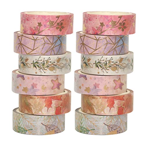 NUOBESTY 12st Bedrucktes Washi Tape Bandspender Tagebuch-kit Pastelle Zeitschriftenaufkleber Maskierungsaufkleber Dekoratives Klebeband Bodenband Verpackung Flüssig Nachfüllung Papier von NUOBESTY