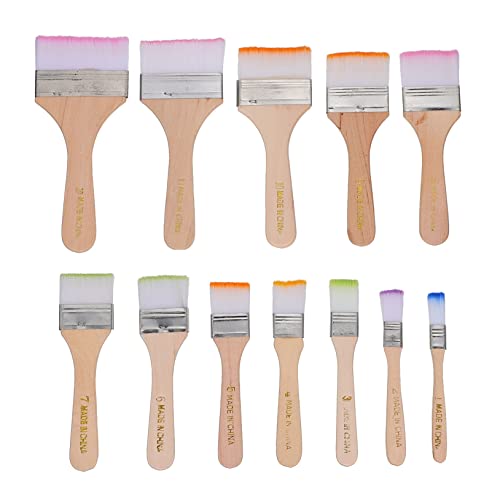 NUOBESTY 12st Bürste Reiben Heften Maschine Malen Nach Zahlen Tragbare Pinsel Palette Kinderpinsel Malpinsel Bastelkunstpinsel Flache Farbe Haarpinsel Malen Beige Nylon von NUOBESTY