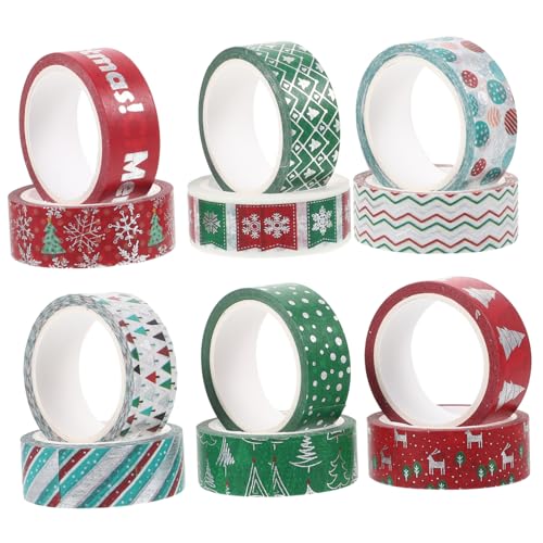 NUOBESTY 12st Weihnachtliches Washi-tape Goldene Aufkleber Dekoratives Klebeband Abdeckband Aus Papier Transparente Klebeband-nachfüllungen Klebeband Nachfüllen Japanisches Papier von NUOBESTY