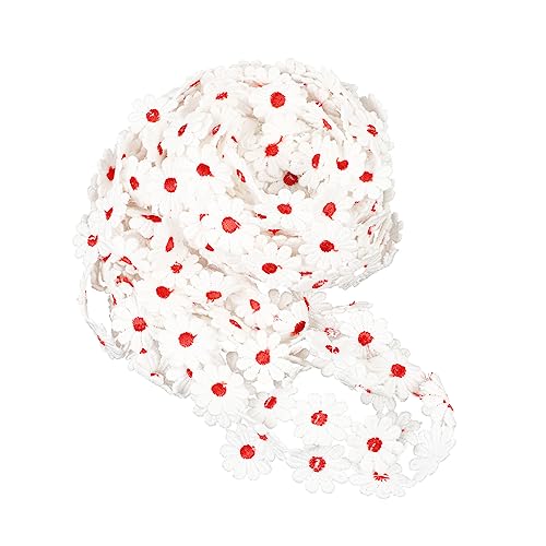 NUOBESTY 15 Kleine Gänseblümchen-Spitze Spitzenbesatzband Stoffblumen zum Nähen Hochzeit dekorativ Haarband packetbandrollen mitgebseltütchen Bastelspitze nähen Spitzenband Polyester rot von NUOBESTY