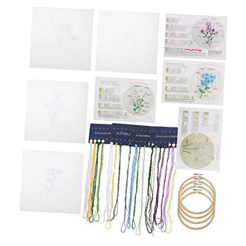 NUOBESTY 16 Sätze Stickerei-Starter-Kit Stickstift-Kit Kreuzstichpackungen Ornamente-Kits dekorieren Stickvorlagen Stoff Stickset Blumenmuster Stickset für Anfänger Bettwäsche aus Baumwolle von NUOBESTY