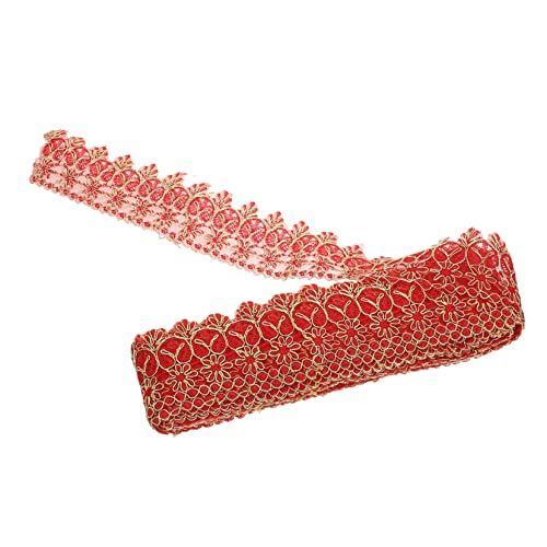 NUOBESTY 1Stk Stickerei Spitze Spitzenband Schnürsenkel Blumenband Randbereich Kleidervorhang Spitze home decor wohnungsdeko lace bestickte Spitze dekoratives DIY-Trimmband Polyester rot von NUOBESTY