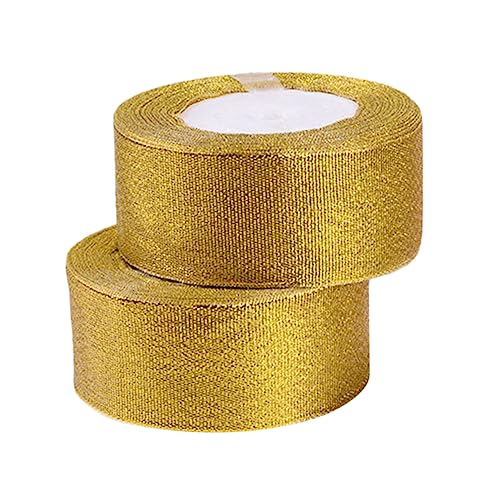 NUOBESTY 2 Rollen 25 glitzerndes Geschenkband Hochzeitsdekoration Schleife Band zum Basteln glitzerndes Metallband Glitzerband seidenband ribbon goldenes Band Metallbänder selber machen von NUOBESTY