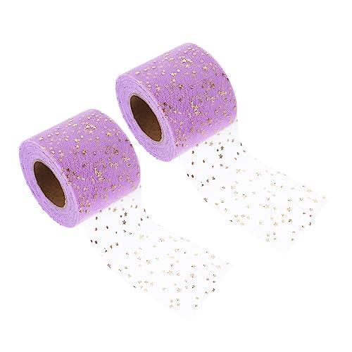 NUOBESTY 2 Rollen Fünfzackige Sternmaschenrolle Paillette Weißer Tüllstoff Glitzerstoff Dekorationen Glitzer-tüll Weihnachtsnetzband Bänder Tüll Tischdecken Party Rave Polyester Violett von NUOBESTY