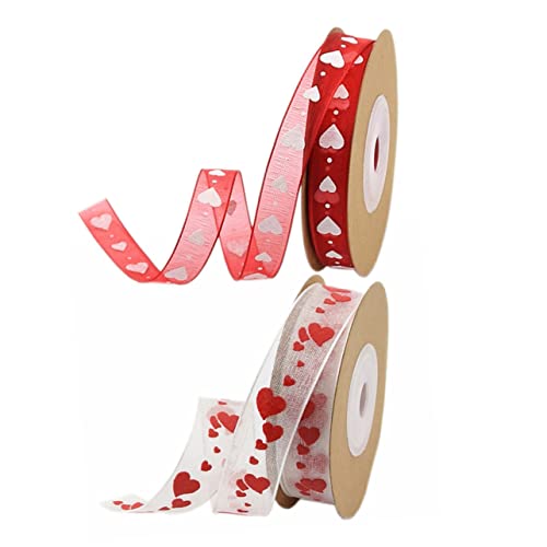 NUOBESTY 2 Rollen Liebesdruckband Geburtstagsband doppelt Band mit Draht Hose Sackleinen valentinstag dekoration valentinsdekoration bedruckte Bänder Bedrucken von Geschenkbändern Polyester von NUOBESTY