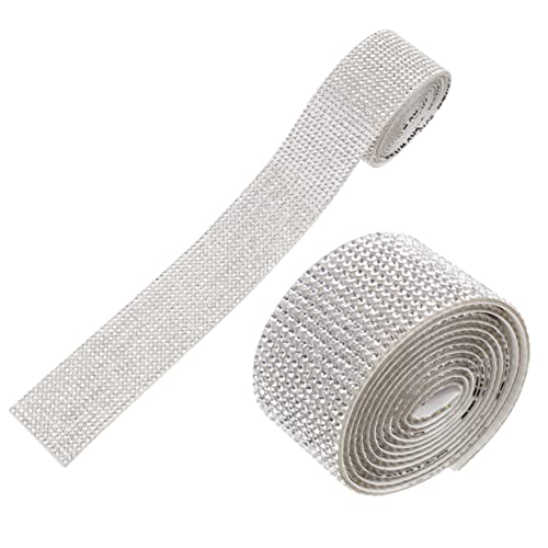 NUOBESTY 2 Rollen Selbstklebender Strassstreifen Bänder zum Basteln Hotfix Selbstklebende Strassbänder Dekorative Strassbänder handgefertigtes Strassband Verpackungsband Strasssteine Silver von NUOBESTY