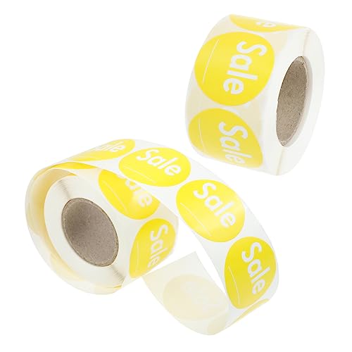 NUOBESTY 2 Rollen Verkaufsetikett Papierschilder Etiketten kreis aufkleber preisschild Rundetiketten Klebeetiketten für Ladenverkauf Aufkleber für Ladenverkauf selbstklebendes Papier Yellow von NUOBESTY