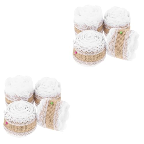 NUOBESTY 2 Sätze Diy Handgemachtes Sackleinen Girlande Bogen Schleife Dekoration Ribbon Bandfeile Roll Geschenkbänder Ein Verpackungsband Spitzenbänder Selber Machen Jute Beige 4 Rollen * 2 von NUOBESTY