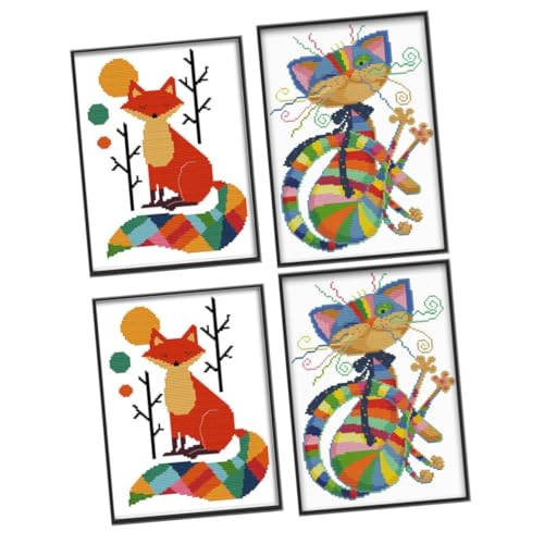 NUOBESTY 2 Sätze fuchs DIY stickerei Stickgarn-Kit kleiner Stickrahmen Stich-Kits Freundschaftsarmband-Kit Kreuzstich-Set werkzeug Kreuzstichzubehör sticken handwerk Nähhandwerk Polyester von NUOBESTY