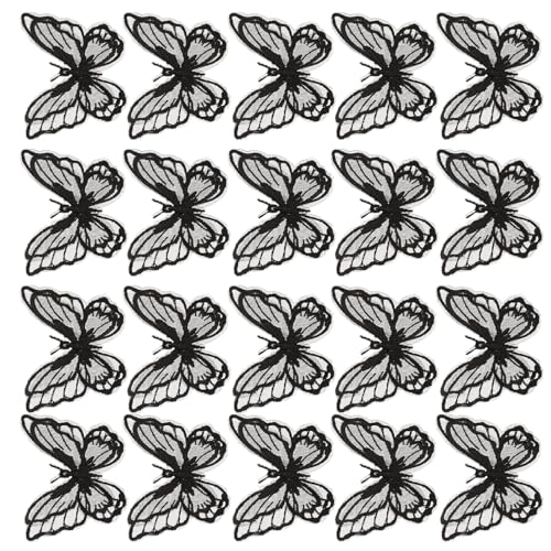 NUOBESTY 20 Stück Schmetterling Dreidimensionale Stoffaufkleber Kleidung Stickerei Patches Nähgarn Leavers Hemddekorationen Bestickt Leinen Stickerei Transfers Stoff Polyester Schwarz von NUOBESTY