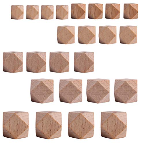 NUOBESTY 24 Stück 10-20MM Natürliche Geometrische Holzperlen Holzkugeln Unvollendete Geometrische Holz Lose Perlen mit Loch für DIY Basteln Halskette Armband Schmuck Herstellung Zubehör von NUOBESTY