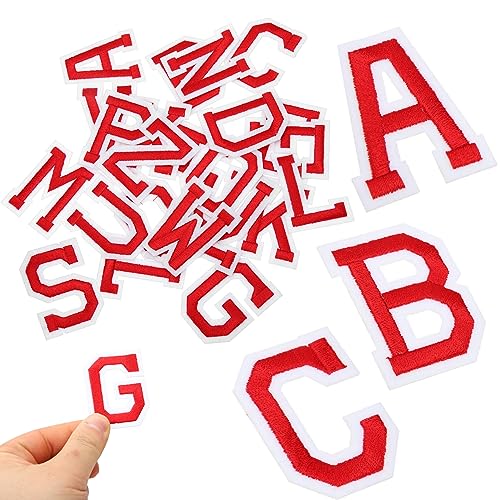 NUOBESTY 26St Buchstabe gestickter Aufnäher Kleidungsflicken Alphabet-Applikation Patch-Dekore Jackenflicken Cartoon-Buchstaben-Applikation Flicken aufbügeln Buchstaben aufbügeln Stoff rot von NUOBESTY