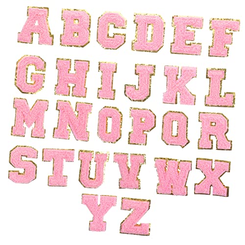 NUOBESTY 26st Stoffaufkleber Mit Englischem Alphabet Flicken Zum Nähen Von Mänteln Stoffbuchstaben Nähen Multifunktions-patch- Strasssteine ​​nähen Buchstabenflecken Rosa Polyester von NUOBESTY