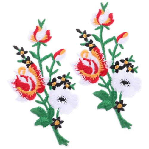 NUOBESTY 2St Gestickte dekorative Aufnäher Patches zum Aufnähen süße gestickte Aufnäher Blumenstickerei Bettwäsche-Verzierung aufbügeln Rosenfleck Bügelflicken für Kleidung Stoff von NUOBESTY