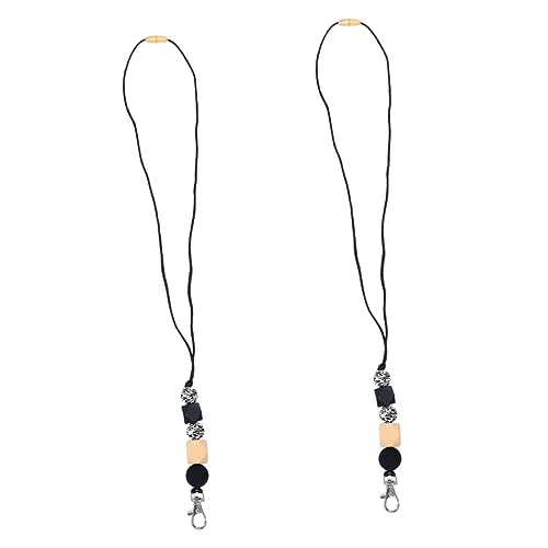 NUOBESTY 2St Holzperlen-Abzeichen-Halskette Perlen Lanyards Abzeichen Halskette Schmuck-Lanyards Rollabzeichen mit Perlen the lady girl Abzeichen Schlüsselband Abzeichen-Clip Gummiperlen von NUOBESTY