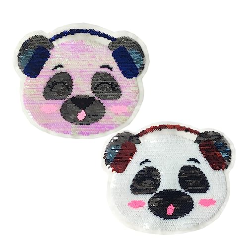 NUOBESTY Einfache Anwendung Stickerei Patches Dummy Baby Pailletten Patches Panda Kopfhörer Design Dekorative Aufkleber von NUOBESTY