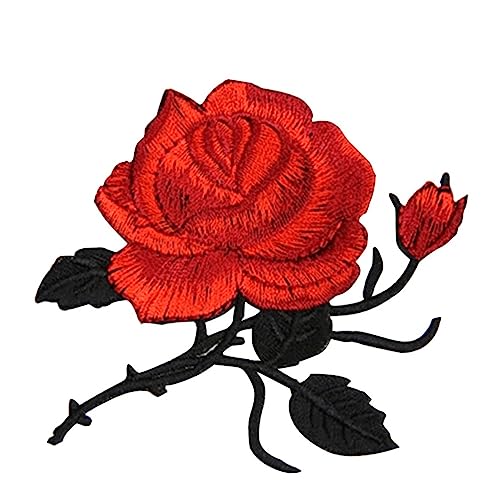 NUOBESTY 2St gestickte Aufnäher Floral patch nähen Strasssteine Hutflecken Heimwerken Kit de Couture Stickerei-Rosen-Patch gestickter Aufnäher gestickte Applikation Blumenflecken rot von NUOBESTY