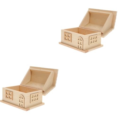 NUOBESTY 2er-box Holzkiste in Hausform Für Büro Kisten, Boxen Mit Deckel Geld Babyboxen Für Die Babyparty Die Büroeinrichtung Dekoration Für Schlafzimmer Bambus von NUOBESTY