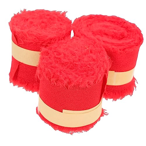 NUOBESTY 3 Rollen Chiffon-Gürtel mit ungesäumten Kanten böhmischer stuhl Böhmisches Hochzeitskleid Glitzer-Tüll seidenband ribbon Geschenkband Haarspangenbänder selber machen Polyester rot von NUOBESTY